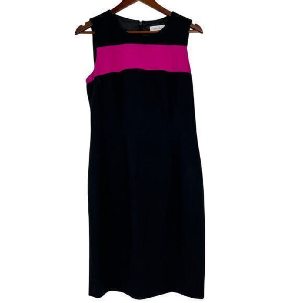 Calvin Klein colorblock black & pink sheath sleeveless sheath office dress sz 8